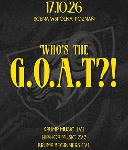 Plakat wydarzenia G.O.A.T! z datą 17.10.26 w Poznaniu, scena wspólna.